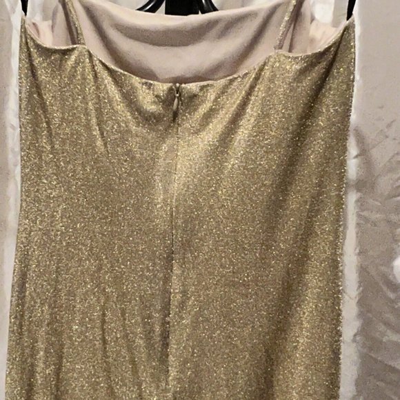 Arianna by Rachel Kaye Asymmetrical Long Shiny Gold Dress Size 6 Formal Prom - Picture 6 of 11